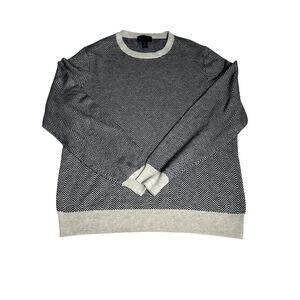 Scott Barber Mens Herringbone Grey Navy Merino Wool Cotton Blend Sweater Size L